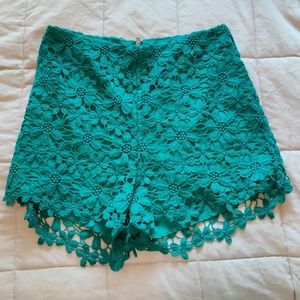 Hollister Teal Floral Crochet High-waisted Shorts